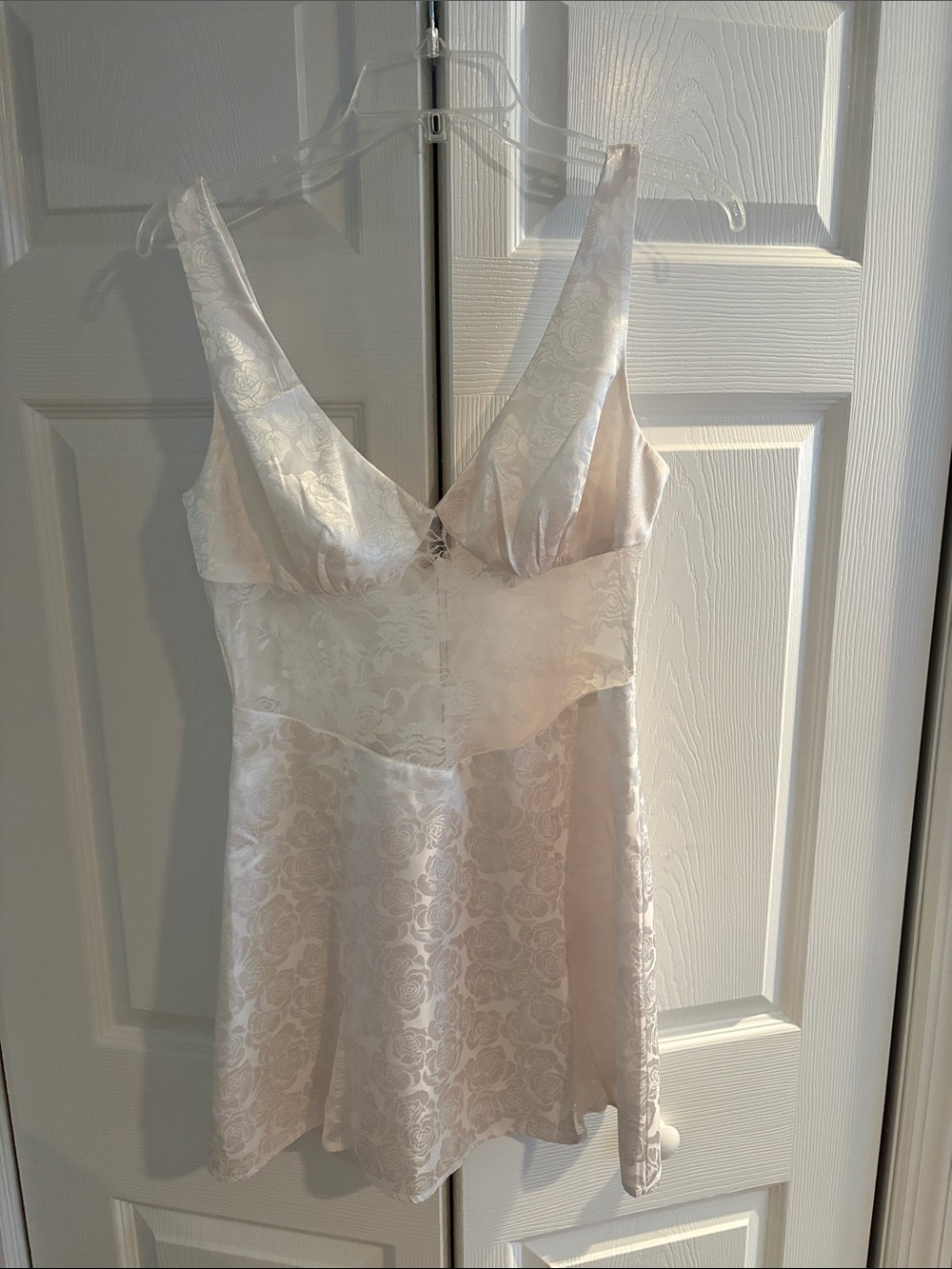 Ivory Floral Satin V-Neck Chemise Slip